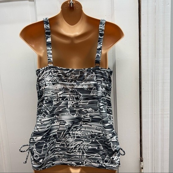 TYR swimsuit tankini top women's 12 black white adjustable straps - Picture 3 of 8